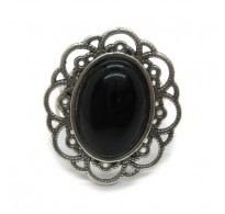 R002075 Sterling Silver Ring Genuine Hallmarked 925 With Black Onyx Adjustable Size